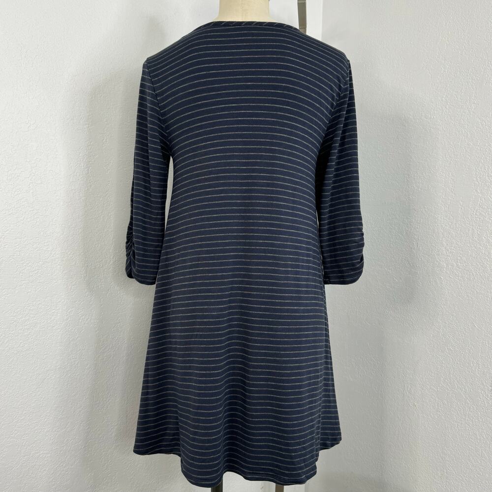 Garnet Hill Striped Mini T-Shirt Dress 3/4 Sleeves Navy Size Medium - Picture 3 of 8